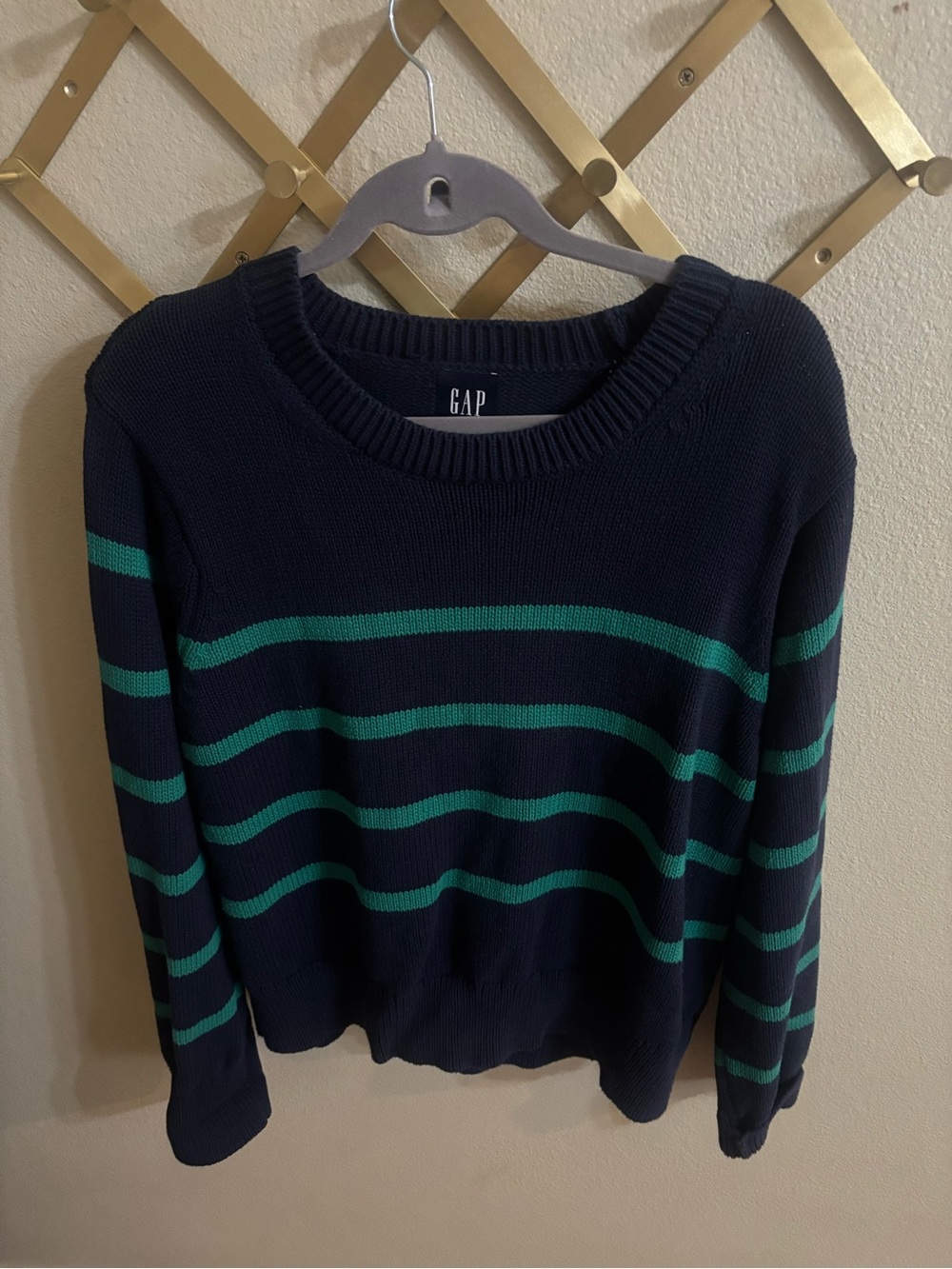 GAP Navy & Green Stripe Crewneck Sweater Size L
